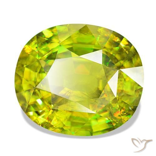 13.27 ct Green Sphene Stone, Natural Sphene in Oval Facet Shape for Sale
