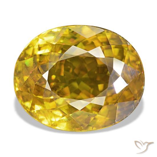 7.19 ct Golden Sphene Gemstone, Sphene Gem in Oval Portuguese-Cut Shape for Sale.