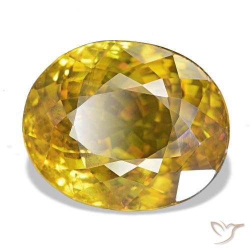 7.19 ct Golden Sphene Stone, Natural Sphene in Oval Portuguese-Cut Shape for Sale