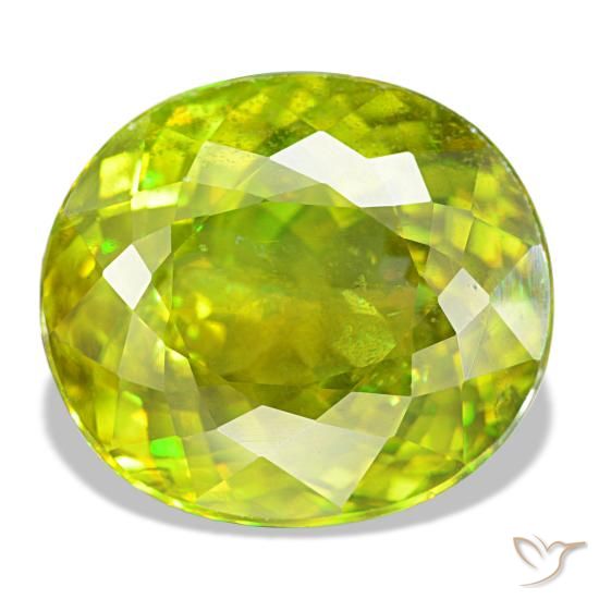 8.65 ct Green Sphene Gemstone, Sphene Gem in Oval Portuguese-Cut Shape for Sale.