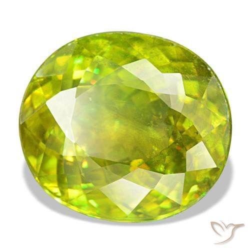 8.65 ct Green Sphene Stone, Natural Sphene in Oval Portuguese-Cut Shape for Sale