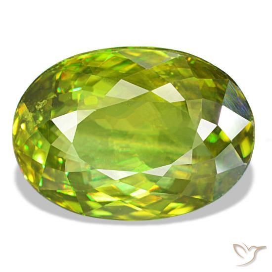 7.87 ct Green Sphene Gemstone, Sphene Gem in Oval Portuguese-Cut Shape for Sale.