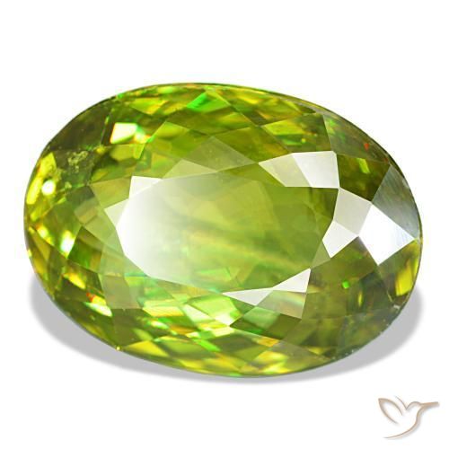 7.87 ct Green Sphene Stone, Natural Sphene in Oval Portuguese-Cut Shape for Sale