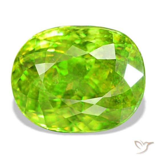 8.35 ct Green Sphene Gemstone, Sphene Gem in Oval Portuguese-Cut Shape for Sale.