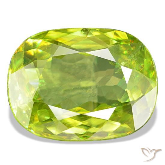 8.07 ct Green Sphene Gemstone, Sphene Gem in Cushion-Cut Shape for Sale.