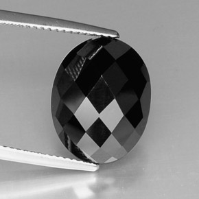 9.20 ct Black Spinel Stone, Natural Spinel in Oval Checkerboard Shape for Sale