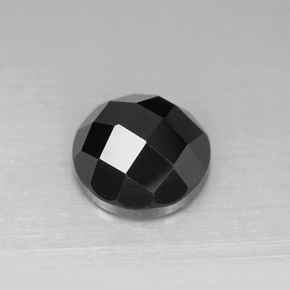 5.03 ct Black Spinel Gemstone, Spinel Gem in Round Checkerboard Shape for Sale.