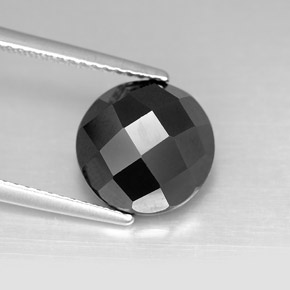 5.03 ct Black Spinel Stone, Natural Spinel in Round Checkerboard Shape for Sale