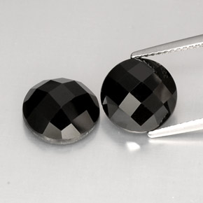 8.27 ct Black Spinel Stone, Natural Spinel in Round Checkerboard Shape for Sale