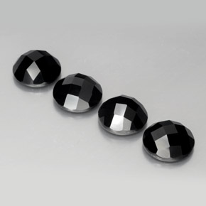 Lot de 4pcs Spinelles Tour de 9,1mm - Poids total de 13,66 ct / poids moyen de 3,42 ct chacune, couleur : Noire, dureté de Mohs 8 convient aux bijoux de tous les jours, pierre de sagesse, Photo A