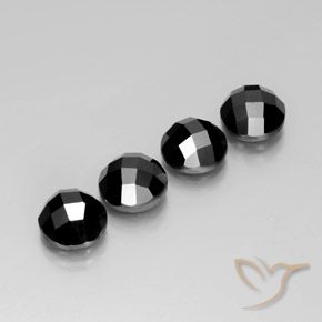 Lote de 4 piezas de Espinela Negro Circular de Tailandia - Peso 15,88 ct en total / promedio. 3,97 ct cada uno, Tamaño 9,1mm, Color: Negro, Dureza Mohs 8 Adecuado para joyas de uso diario, Photo A