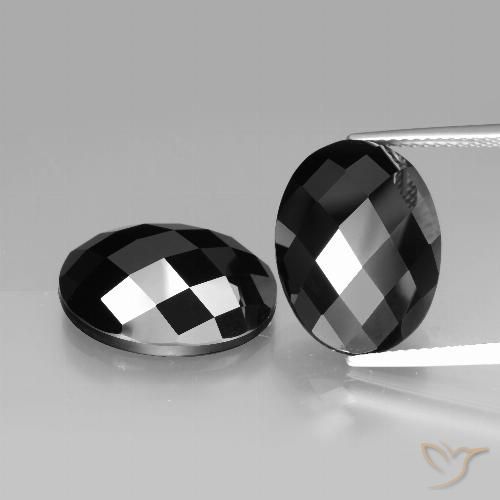 2 Spinelles Ovale assorties de 16 x 11,9mm, poids total de 22,14 ct / moyenne de 11,07 ct chacune, Noire à pureté Opaque , pierre gemme naturelle Non traité, dureté Mohs de 8 convient aux bijoux de tous les jours, pierre de sagesse, Photo A