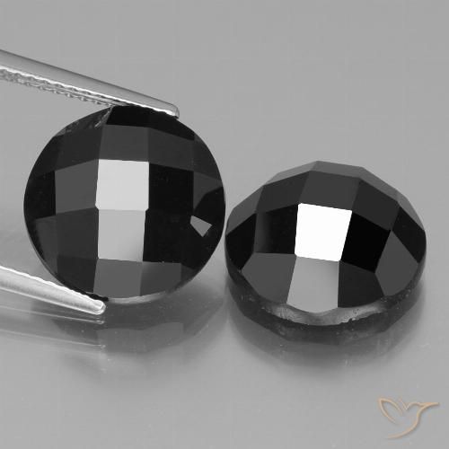 11,7mm Paar runder Spinell - Gewicht 13,97 ct gesamt / durchschn. 6,99 ct, Schwarz Farbe in Opaque Reinheit, natürlicher Edelstein, Mohs-Härte 8 Geeignet für den täglichen Gebrauch im Schmuck, Photo A