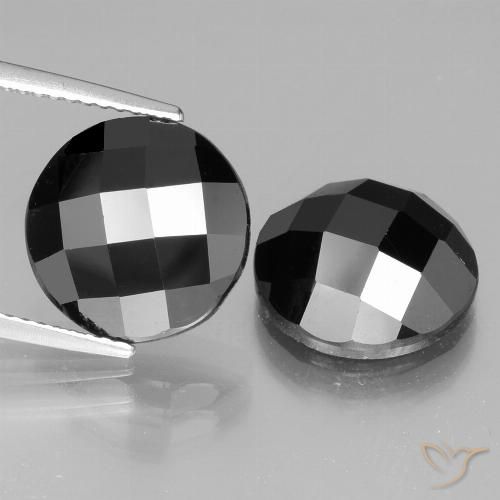 2 Spinelles Tour assorties de 11,9mm, poids total de 12,72 ct / moyenne de 6,36 ct chacune, Noire à pureté Opaque , pierre gemme naturelle Non traité, dureté Mohs de 8 convient aux bijoux de tous les jours, pierre de sagesse, Photo A