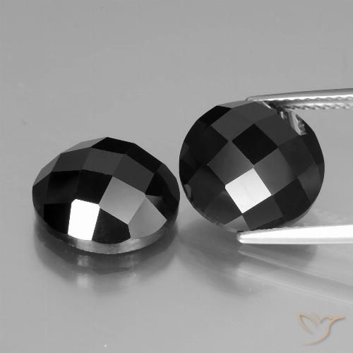 Paire Spinelle Tour 11,8mm assorties - Poids total 13,75 ct / moyenne 6,88 ct chacune, couleur Noire et pureté Opaque , pierre gemme naturelle Non traité, dureté de Mohs 8 convient aux bijoux de tous les jours, pierre de sagesse, Photo A