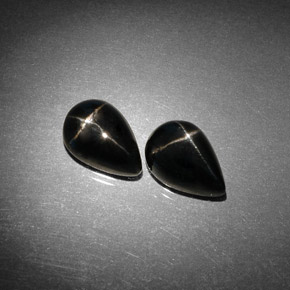 5.34 ct Black Star Diopside Gemstone, Star Diopside Gem in Pear Cabochon Shape for Sale.