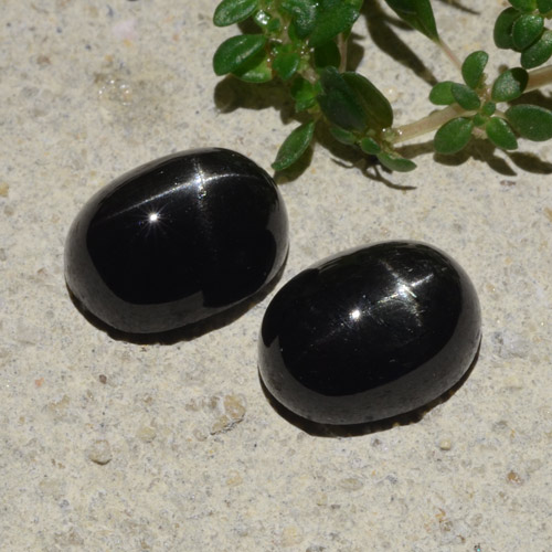 9,1 x 7,1mm Paar ovaler Sterndiopsid - Gewicht 5,42 ct gesamt / durchschn. 2,71 ct, Schwarz Farbe in Opaque Reinheit, natürlicher Edelstein, Mohs-Härte 5 - 6, Photo A