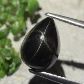 Black Star Diopside Gem - 3ct Pear Cabochon (ID: 480448)