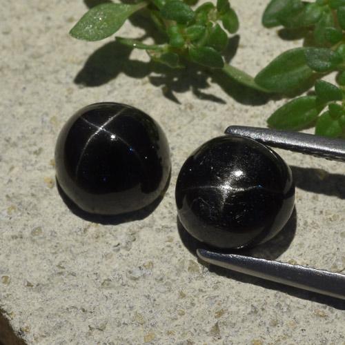 Schwarz Sterndiopsid Edelstein - 3.1ct Rund Cabochon (ID: 480553)