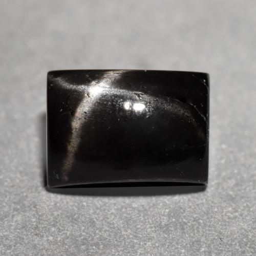 1.82ct Baguette Cabochon Black Star Diopside from India, Dimension 7.1 x 5.2mm, Opaque Clarity, Natural untreated gemstone, 1pc Star Diopside in Black Color, Mohs Hardness of 5 - 6, Photo A