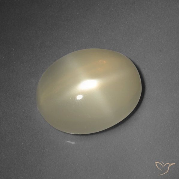 Pierre de Lune Étoilé Jaune oval cabochon 5,66 ct de l'Inde, dimension 13,3 x 10,9mm, pierre gemme naturelle Non traité, pureté Translucide, 1 pièce Pierre de Lune Étoilé de couleur Jaune clair, dureté Mohs de 6 à 6.5, Photo A