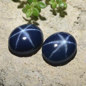 Star Sapphire Gemstones in 8.6 x 7.1 mm Size for Sale, Star Sapphire Stones in Deep Navy Blue Color