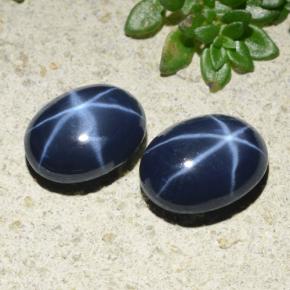 Star Sapphire Gemstones in 9.3 x 7.1 mm Size for Sale, Star Sapphire Stones in Deep Navy Blue Color