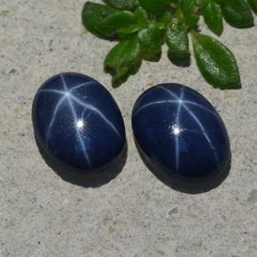 Star Sapphire Gemstones in 6.9 x 5.2 mm Size for Sale, Star Sapphire Stones in Dark Blue Color