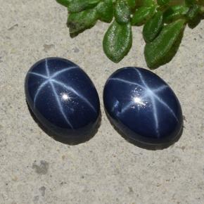 Star Sapphire Gemstones in 7.2 x 5.2 mm Size for Sale, Star Sapphire Stones in Deep Navy Blue Color