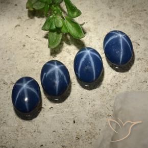 Star Sapphire Gemstones in 7 x 5 mm (calibrated) Size for Sale, Star Sapphire Stones in Deep Navy Blue Color