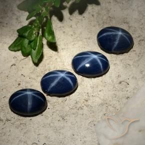Star Sapphire Gemstones in 7 x 5 mm (calibrated) Size for Sale, Star Sapphire Stones in Deep Blue Color