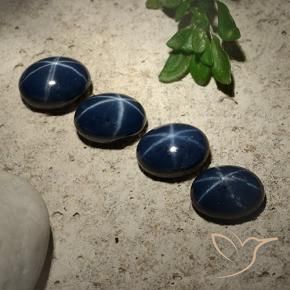 Star Sapphire Gemstones in 7 x 5 mm (calibrated) Size for Sale, Star Sapphire Stones in Dark Blue Color