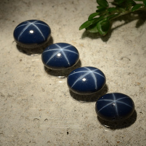 Lote de 4 piezas de Zafiro Estrella Azul oscuro Ovalada de Tailandia - Peso 6,52 ct en total / promedio. 1,63 ct cada uno, Tamaño 7,1 x 5,2mm, Color: Azul oscuro, Dureza Mohs 9 Adecuado para joyas de uso diario, Photo A