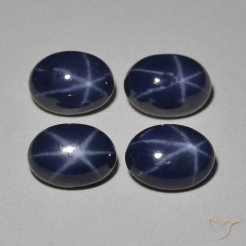 Lot de 4pcs Saphir Étoilés Bleu de la Thaïlande - Poids total 5,28 ct / moyenne 1,32 ct chacune, taille 7 x 5,2mm, couleur : Bleu foncé, dureté de Mohs 9 convient aux bijoux de tous les jours, pierre de sagesse, Photo A