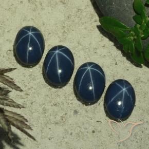 Star Sapphire Gemstones in 7 x 5 mm (calibrated) Size for Sale, Star Sapphire Stones in Deep Navy Blue Color