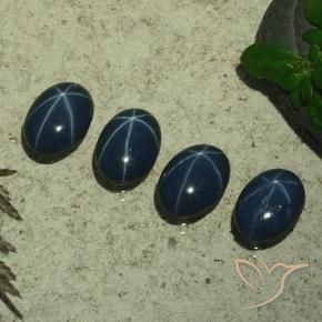 Star Sapphire Gemstones in 7 x 5 mm (calibrated) Size for Sale, Star Sapphire Stones in Deep Blue Color
