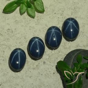 Star Sapphire Gemstones in 7 x 5 mm (calibrated) Size for Sale, Star Sapphire Stones in Deep Navy Blue Color