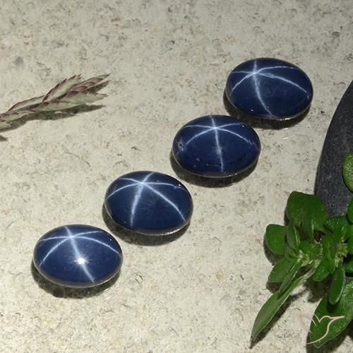 Star Sapphire Gemstones in 7.1 x 5.2 mm Size for Sale, Star Sapphire Stones in Deep Blue Color