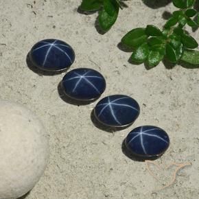 Star Sapphire Gemstones in 7 x 5 mm (calibrated) Size for Sale, Star Sapphire Stones in Deep Blue Color
