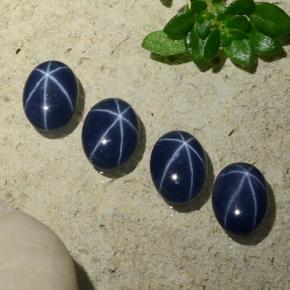 Star Sapphire Gemstones in 7 x 5 mm (calibrated) Size for Sale, Star Sapphire Stones in Deep Navy Blue Color