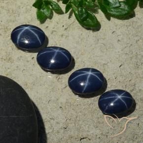Star Sapphire Gemstones in 7 x 5 mm (calibrated) Size for Sale, Star Sapphire Stones in Dark Blue Color