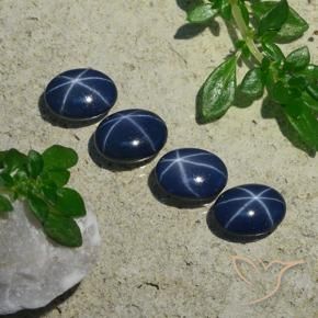 Star Sapphire Gemstones in 7 x 5 mm (calibrated) Size for Sale, Star Sapphire Stones in Deep Blue Color