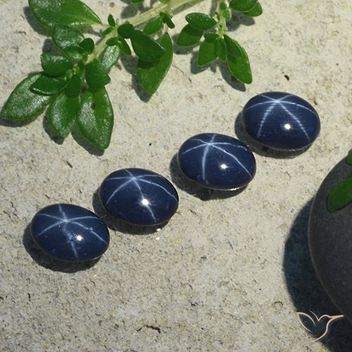 Lote de 4 piezas de Zafiro Estrella Azul Cabujón Óvalo de Tailandia - Peso 4,12 ct en total / promedio. 1,03 ct cada uno, Tamaño 7 x 5,1mm, Color: Azul oscuro, Dureza Mohs 9 Adecuado para joyas de uso diario, Photo A