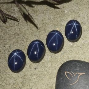 Star Sapphire Gemstones in 7 x 5 mm (calibrated) Size for Sale, Star Sapphire Stones in Deep Blue Color