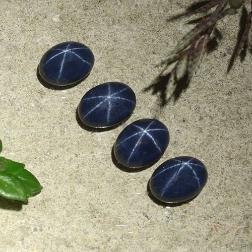 Lot de 4pc Saphir Étoilés Bleu Ovale de la Thaïlande - Taille 7,1 x 5,2mm, poids total 5,6 ct / moyenne 1,4 ct chaque, couleur : Bleu foncé, dureté de Mohs 9 convient aux bijoux de tous les jours, pierre de sagesse, Photo A