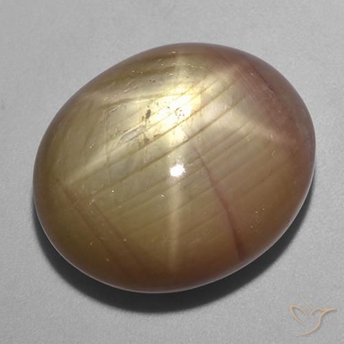 Saphir Étoilé Doré orangé Ovale 40,06 ct de Madagascar, Dimension 21,4 x 18,2mm, Pierre gemme naturelle Fractures remplies, pureté Opaque , 1 pièce Saphir Étoilé oval cabochon, dureté de Mohs de 9 convient aux bijoux de tous les jours, pierre de sagesse, Photo A