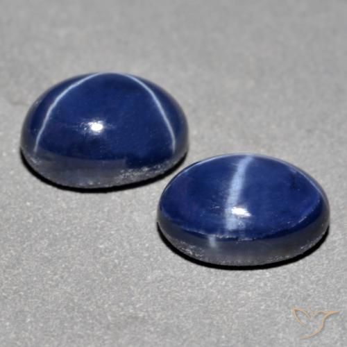 Star Sapphire Gemstones in 7 x 5 mm (calibrated) Size for Sale, Star Sapphire Stones in Navy Blue Color