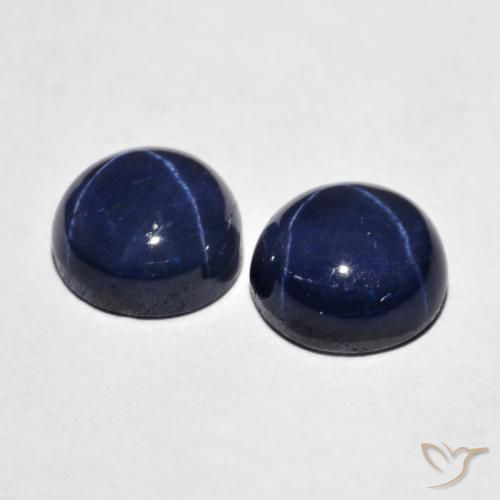 Star Sapphire Gemstones in 7.5 mm (calibrated) Size for Sale, Star Sapphire Stones in Navy Blue Color