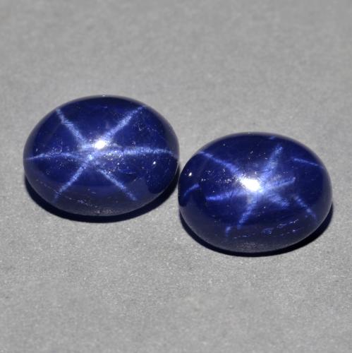 2pc Matching Oval Star Sapphires in Size 9.2 x 7.2mm, Weight 6.06ct total / avg. 3.03ct each, Navy Blue in Opaque Clarity, Natural gemstone, Mohs Hardness 9 suitable for daily wear jewelry, Photo A