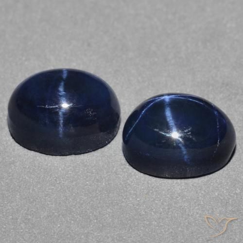 Star Sapphire Gemstones in 7.1 x 5.3 mm Size for Sale, Star Sapphire Stones in Dark Blue Color